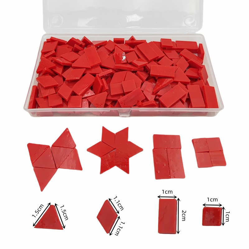 200g Stained Glass Mosaic Tiles, 230 Pieces Square Triangle Rhombus