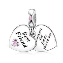 JIAYIQI Mother Sister Daughter Wife Charms Fit Charms Bracelet Necklace with Double Heart Love Charms 925 Sterling Silver Beads for Women Jewelry, Sterling Silver, Cubic Zirconia, Cubic Zirconia