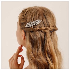 Cybche Rhinestone Hair Clips Crystal Hair Barrettes Gold Cz Clip Barrette Gemstone Leaf Hairpin Sparkling Leaves Hairclips Bridal Hair Accessories Jewelry for Women Headdress