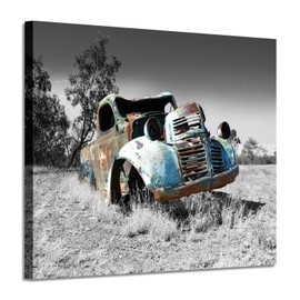 Car Picture Canvas Wall Art: Rusty Truck Painting Print Artwork for Living Room Office (24"W x 18"H,Multi-Sized)