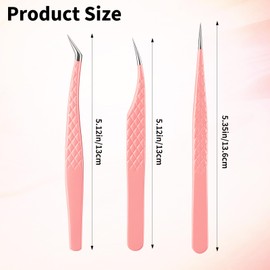 YUXIANLB 3 Pcs Lash Tweezers Set for Eyelash Extension, 3 Pcs Precision Fiber Tip with Non-Slip Diamond Grip, Bent Straight L Shape Volume Tweezers for Professional Salon Artists