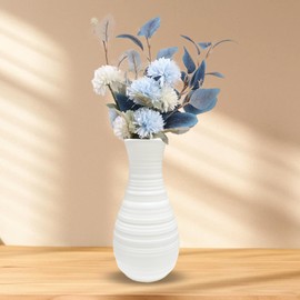 Small White Plastic Flower Vase - Dired/Fake Flower Decorative Modern Floral Vase, Ceramic Look Unbreakable Plastic Vase Minimalism Style for Table Shelf Home Decor Flower Vase Centerpieces