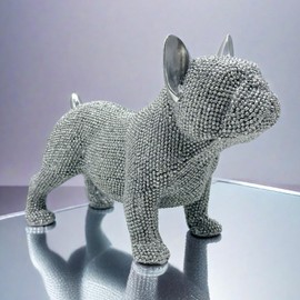 FUNSXBUG Resin French Bulldog Statue Dog Figurines Sculpture Collectibles Home Office Desktop Decor Outdoor Garden Display Decoration (Silver)