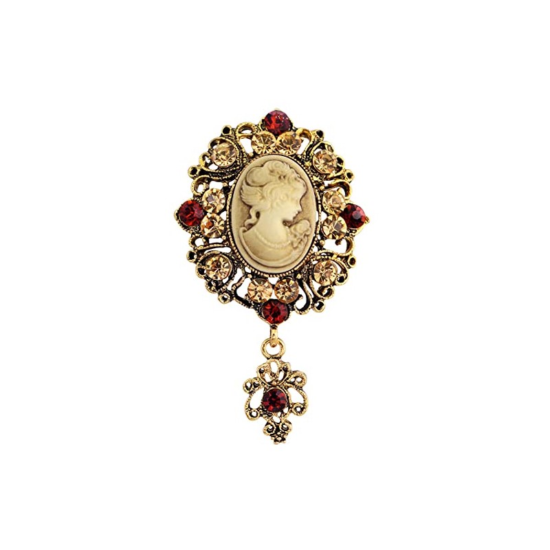 lureme Vintage Elegant Victorian Lady Beauty Cameo with Crystal Brooch