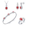 Unique Designs Oval Ruby and Diamond Accent 4 Piece Matching