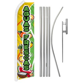 Aguas Frescas Swooper Feather Flag & Pole Kit - Great for Restaurants, Food Trucks, Fair, Carnival Events and Businesses