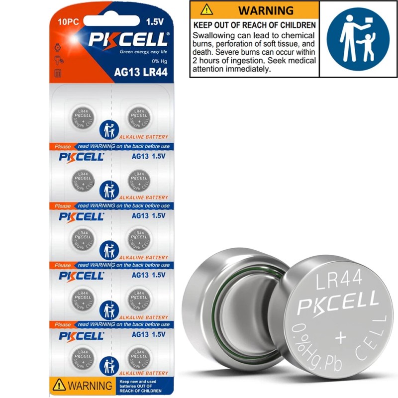 PKCELL LR44 Button Cell 1.5V Batteries AG13 A76 357 Watch