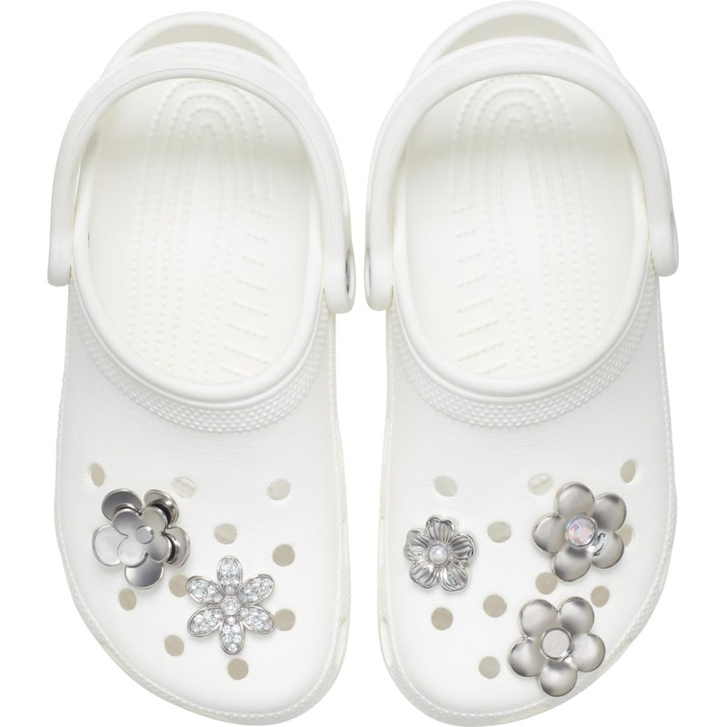 Crocs Jibbitz Elevated Metal and Jewel Shoe Charms, Monochrome Silver