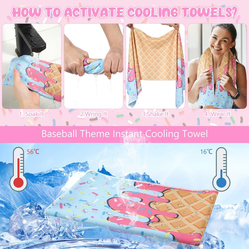 Tegeme 12 Pcs Ice Cream Drip Baseball Cooling Towels, 47"x12"