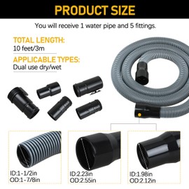 10ft Heavy Duty 1-7/8 Inch Wet/Dry Shop Vacuum Hose & Accessories - for Ridgid WORKSHOP Wet Dry Vacs (WS17823A)