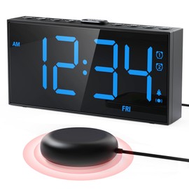 PPLEE Loud Alarm Clock with Bed Shaker,Vibrating Alarm Clock for Heavy Sleepers Hearing-impaired Deaf,2 Alarms 3-level Vibration for Weekday/Everyday Mode,5 Dimmer,5 Volume,Big Number,Power-off Memory