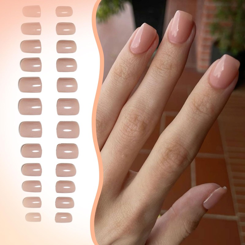 LunarCharm 24 pieces short press-on nails in nude, short square