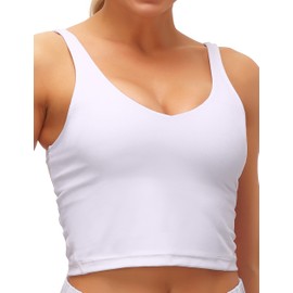 Dragon Fit Sports Bra for Women Longline Padded Bra Yoga Crop Tank Tops Fitness Workout Running Top (Large, White)