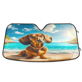 senya Car Windshield Sun Shade, Seaside Beach Dachshund Dog Windshield Sunshades Sun Visor Protector Foldable Blocks UV Rays, E07Z20001