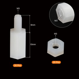 PATIKIL M3 40 Pack Standoff Screws Nylon Hexagonal PCB Spacer Nuts for Motherboard Computer Housing PCB Electronics 10 mm + 6 mm White