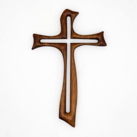 Holy Family Kreuz Kreuz Harz und Marmorpulver in Holzoptik lackiert mit Wand 19 cm/Kreuz aus modernem Schlüssel | Einzigartig in Ihrem Geschlecht | Handwerksprodukt Made in Italy