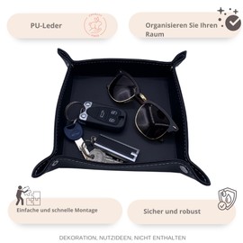 Diko.style® - Set of 2 Empty Leather 24 cm Tray Tidy | Leather PU | Key Tray, Watch Tray and Desk | Tray for Jewellery | Black | Organisational Tray