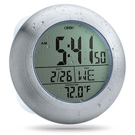 Extra Large Shower Clock with Suction Cups, Date and Temperature, Water Resistant Clock for Bathroom by Cirbic