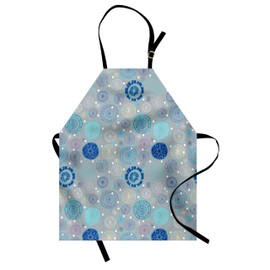 Ambesonne Cartoon Apron, Abstract Snowflakes Pastel Background Winter Celebration Theme Christmas, Small Apron Bib with Adjustable Ties for Baking Painting, Small Size, Beige Aqua Blue
