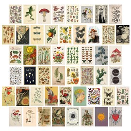 SAISHUO Wall Collage Kit,50 Pcs DIY Wall Decor Postard Paper with Traceless Adhesive Not Repeated Vintage Collection Posters Room Decor Aesthetic Pictures Cards 4 * 6 inch (Nature)