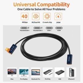 APEXSUN USB C Extension Cable(1.6FT), Short USB-C Elbow Male to Female Coaxial Cable Support Thunderbolt 4/3,USB4, PD240W,8K/4K Video,40Gbps Date Transfer for SSD, EGPU, Docking,MacBook,Phone