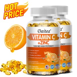 Daitea Vitamin C + Zinc 120 Capsules - Promotes skin health and antioxidants