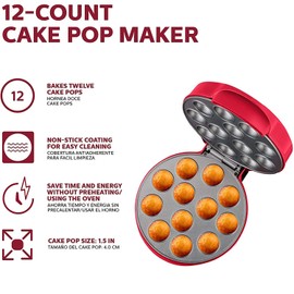 Holstein Housewares Cake Pop Maker, Red - Makes 12 Cake Pops, Non-Stick Coating, Perfect for Birthday and Holiday Parties