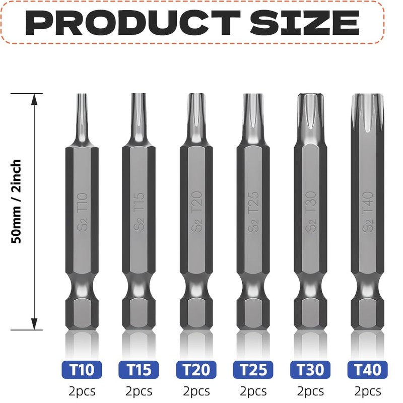 Jyvex T40 Bit, Torx Bit T40, 15 Pieces Torx T40