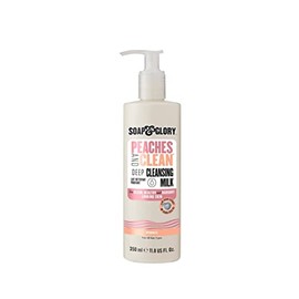 Soap and Glory Peaches & Clean Deep Cleansing Milk - 4 in1 Milk Cleanser & Makeup Remover with Peach Extract, Ginseng & Jojoba Oil - Hydrating Facial Cleanser for Clarified & Energized Skin (350ml)