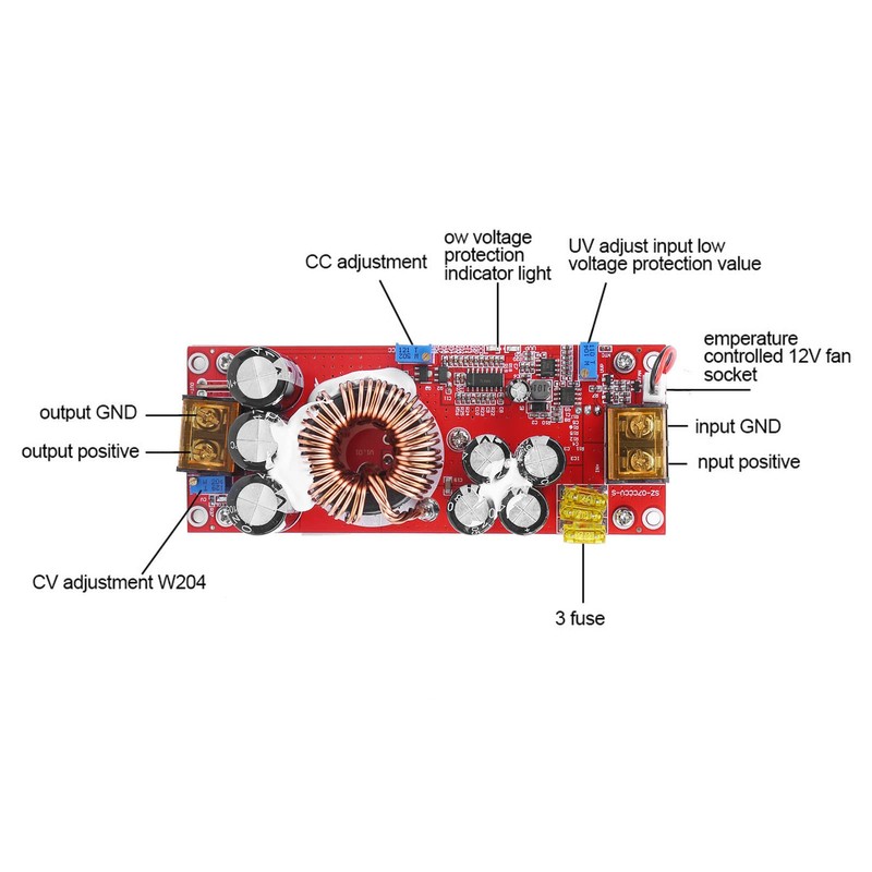 LiebeWH DC-DC Step Up Converter, 10-60V to 12-97V, 1500W, 30A,