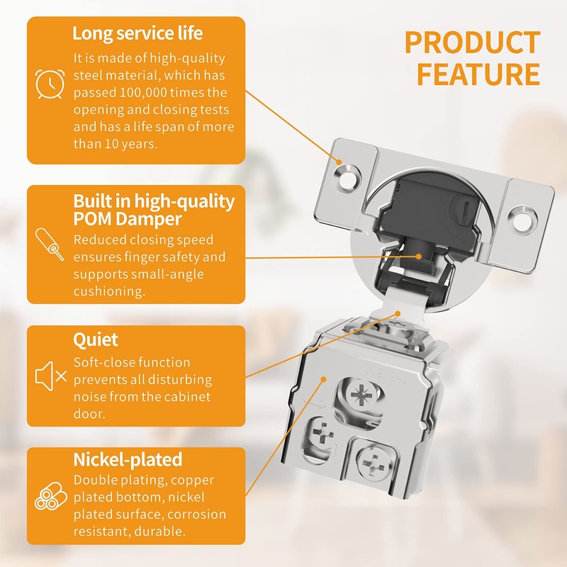 Chibery 30 Pack 1-3/8" Overlay 4D Soft Close Concealed Hinges