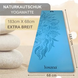 Yosana Yogamatte aus Naturkautschuk | extrem rutschfest | ULTRA GRIP Oberfl√§che aus ECO PU | extra breit 68cm | inklusive Tragegurt | Yoga matte 183x68cm | 4mm d√ºnn