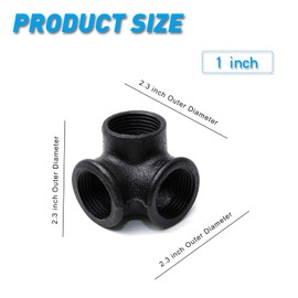 1" Black Side Outlet Elbow, Home TZH Cast Malleable Iron 3 Way Corner Pipe Fitting for Industrial vintage style DIY Project/Furniture/Shelving Decoration (10, Black 1 Inch)