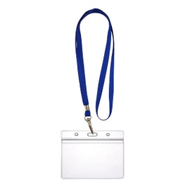 WEBBOMB ID Card Holder Zip Card Holder Flexible Horizontal Waterproof for 1-2 ID Cards Name Badges ID Card Protective Case 0.80 mm Transparent + 360° Neck Strap Lanyard Blue