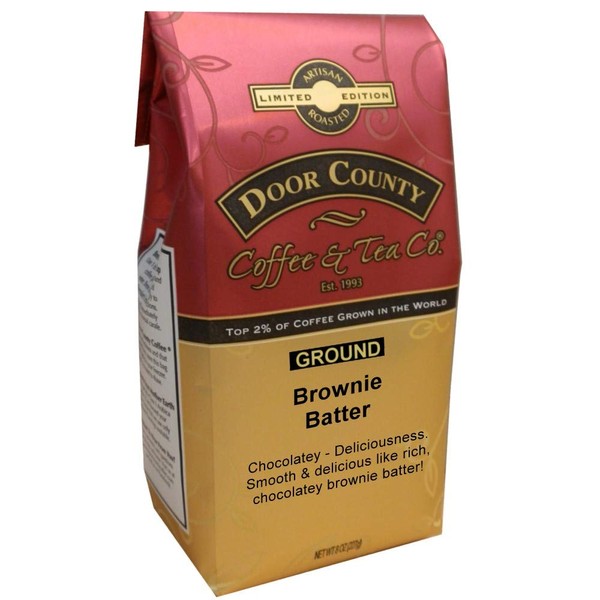 Door County Coffee, Brownie Batter, Chocolate Flavored Coffee, Medium Roast, Ground Coffee, 10 oz Bag