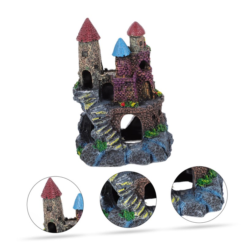 Sosoport 2pcs Aquarium Castle Ornament Fish Tank Background Resin Craft