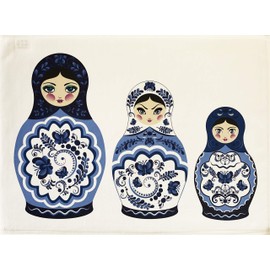 Half a Donkey The Blue Russian Dolls (Matryoshka) Large Cotton Tea Towel