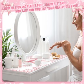 Reallnaive Coquette Bow Makeup Mat for Vanity Top Protector Pink Cute Dual Sided Leather Vanity Mat Waterproof Mouse Pads Dressing Desk Makeup Table Cover Nonstick Countertop for Women (Floral Bow)