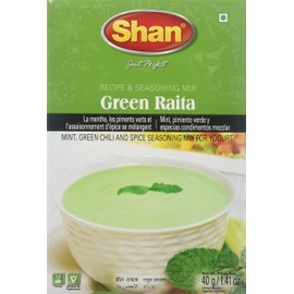Shan Green Raita Recipe and Seasoning Mix 1.41 oz (40g) - Mint, Green Chili and Spice Seasoning Powder for Yogurt - Suitable for Vegetarians - Airtight Bag in a Box