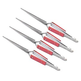 AAProTools 4 PCS Fiber Grip Tweezers Cross Locking 6-1/2" Straight Tip Jewelry & Soldering Tool