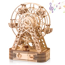 Hallisun 3D Wooden Puzzle for Adults with Music Box, Dance Ferris Wheel Model City Building Kit, DIY Handicraft Wood Storage Box, Hobbies, Birthday Gift for Family Friends, Home Decor, 160pcs