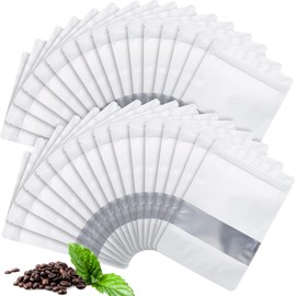 TOCKONIMN Stand-up Pouch Smell-Proof Edible Bag Packaging for Food-Storage 100 Pack Resealable Containers for Candy Products Heat Sealable Ziplock Bags with Clear Window (5.5"x7.8", white)