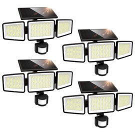 UME Solar Outdoor Lights 302 LED 3000LM, IP65 Waterproof Motion Sensor Outdoor Lights, 3 Heads Solar Security Flood Lights 270 Wide Lighting Angle with 3 Modes for Garden Patio Yard - 4 Pack
