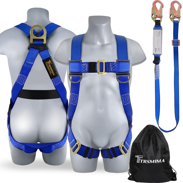 TRSMIMA Safety Harness Fall Protection - Roofing Full Body Construction Lanyard Kit Men Fall Arrest Work Tree Climbing Roofer D-ring OSHA