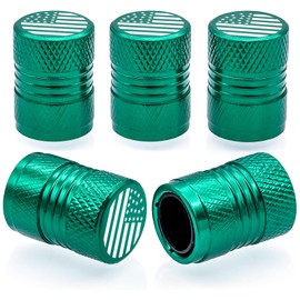 MEAJOO 5PCS USA Flag Tire Valve Stem Caps, Premium Alloy Air Caps Cover, Wheel Tyre Stem Covers for Cars, SUVs, Bike, Bicycles,Trucks and Motorcycles (Green)
