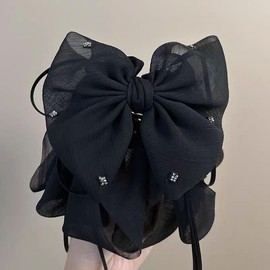 HAIRUO Elegant Hair Claws with Beaded for Women,Fashion Beige Bow Hair Claw Hair Accessories