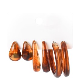 Tortoise Acrylic Acetate Hoop Earrings Chunky Fashion Statement Earrings for Women 3 Pairs Geometric Brown Vintage Earrings Set Huggie Earring for Summer Vocation Holiday Beach Accessories