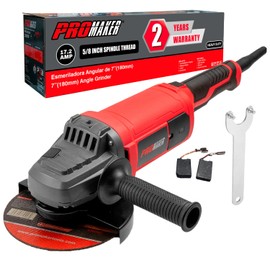 PROMAKER 7 inch Angle Grinder, 17.2 AMP, 8400 RPM, Industrial Electric Angle Grinder with 2 Extra Carbon Brushes, Built for Heavy-Duty Tasks and Professional Performance, 2 Years Warranty.