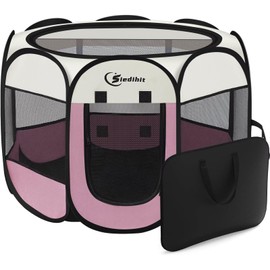 Pink Puppy Playpen for Large Dog Cat, Dog Tent Crates Cage Indoor/Outdoor, Portable Pop Up Dog Kennel with Carrying Bag for Rabbits, Removable Top (Pink, Large (45" x 45" x 23"))