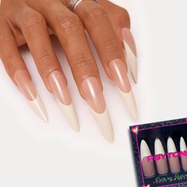 PSYTONE French Nude Long Oval Press On Nails | 15 Sizes + 30-Piece Fake Nails Kit｜Reusable Fake Nails with Glue& Tools，Natural Nude & Long-Lasting Fit to Elevate Elegance​